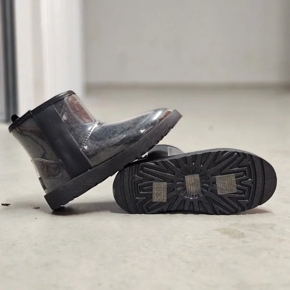 Transparent Waterproof Ankle Boots With Non-Slip Soles Sleek Black Finish Durabl